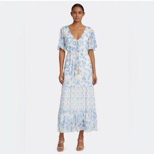 House of Harlow 1960 Maxi Dress NWOT Blue White Floral Boho Festival ResortWear​